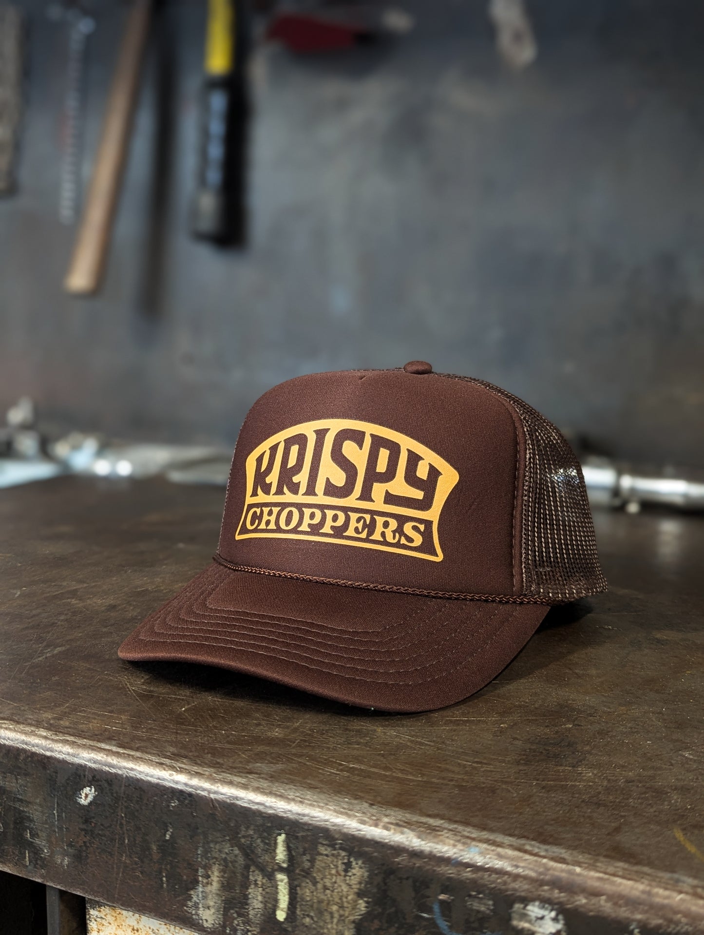 Krispy Choppers Badge Trucker Hat Brown